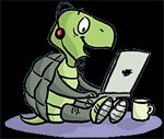 sitting tortoise with a laptop