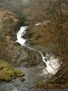 East Okement River waterfall on the Tarka Trail near the village