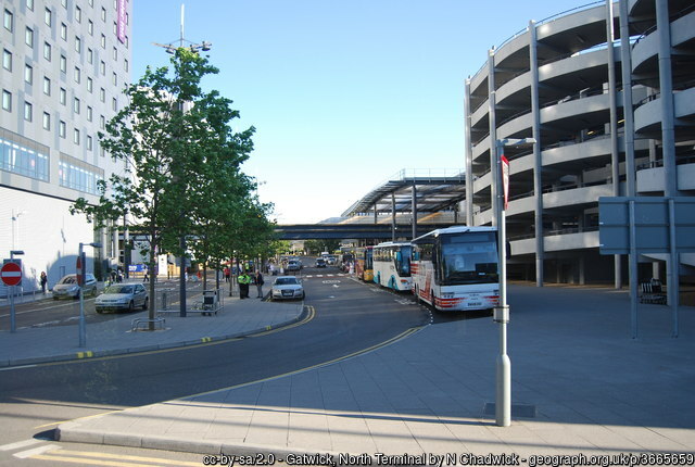 Coaches arriving at the North Terminal, Gatwick Airport