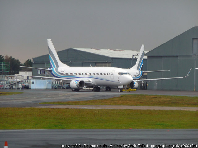 Airliner parked at Bournemouth International Airport