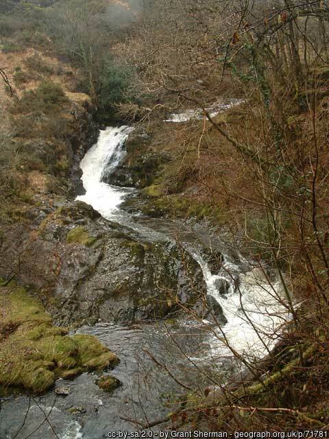 East Okement River waterfall on the Tarka Trail near the village